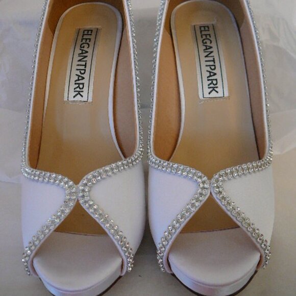ELEGANTPARK Pumps Peep Toe Rhinestone Platform High Heel Satin Evening Shoes-NEW - Picture 1 of 7